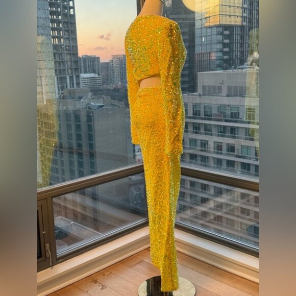 🆕 BRONX & BANCO 🧿 NWOT Ricky Asymmetrical Sequins Gown, Lemon - Sz M US 6 - Picture 11 of 16